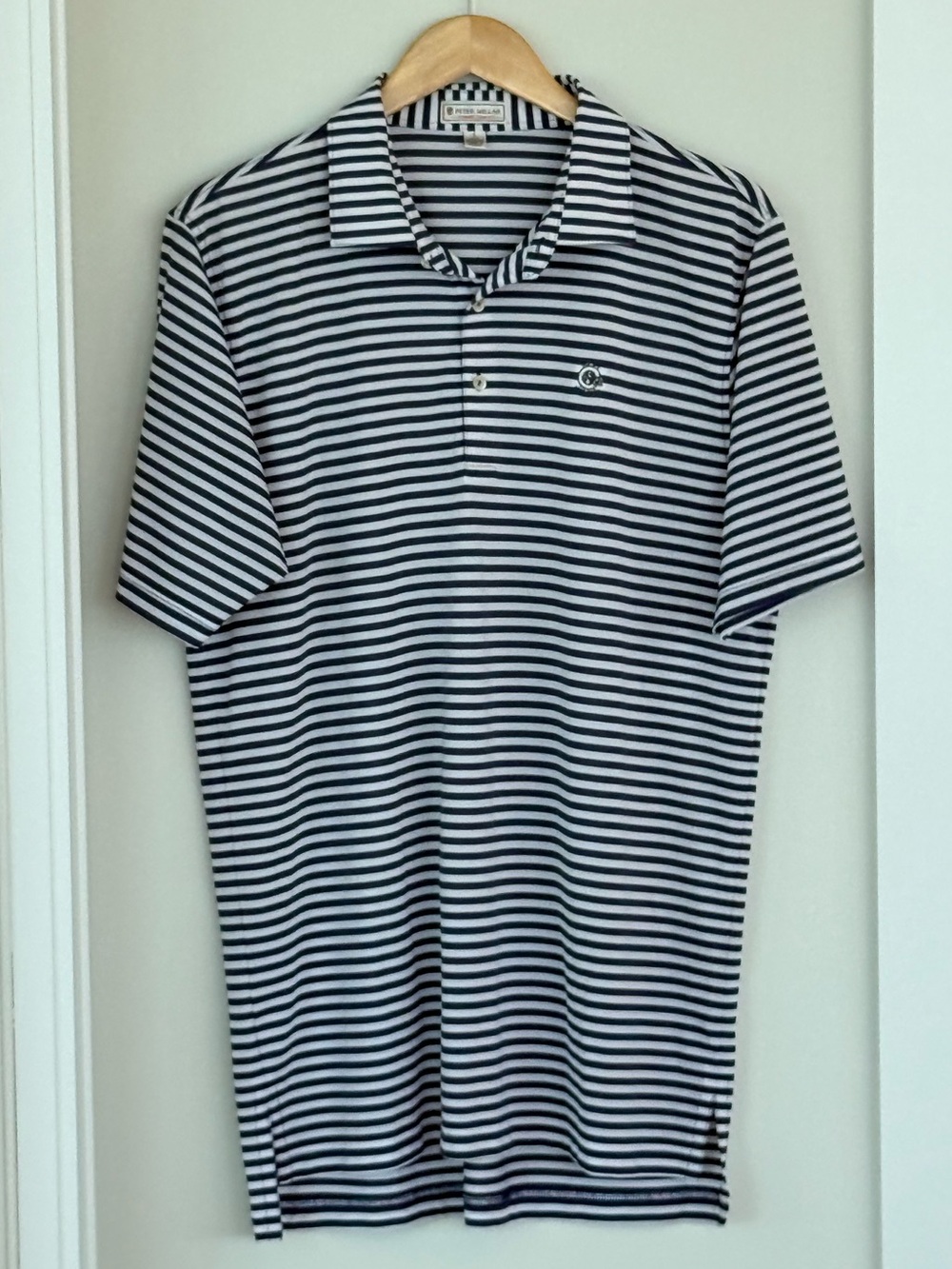 Peter Millar Navy and White Striped Polo Men’s Large - Picture 2 of 5